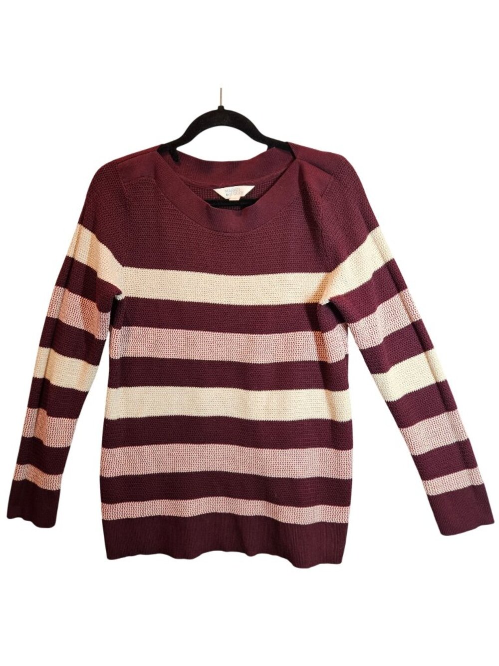 Market & Spruce Maroon Cream Striped Sweater Womens L office casual Long Sleeves